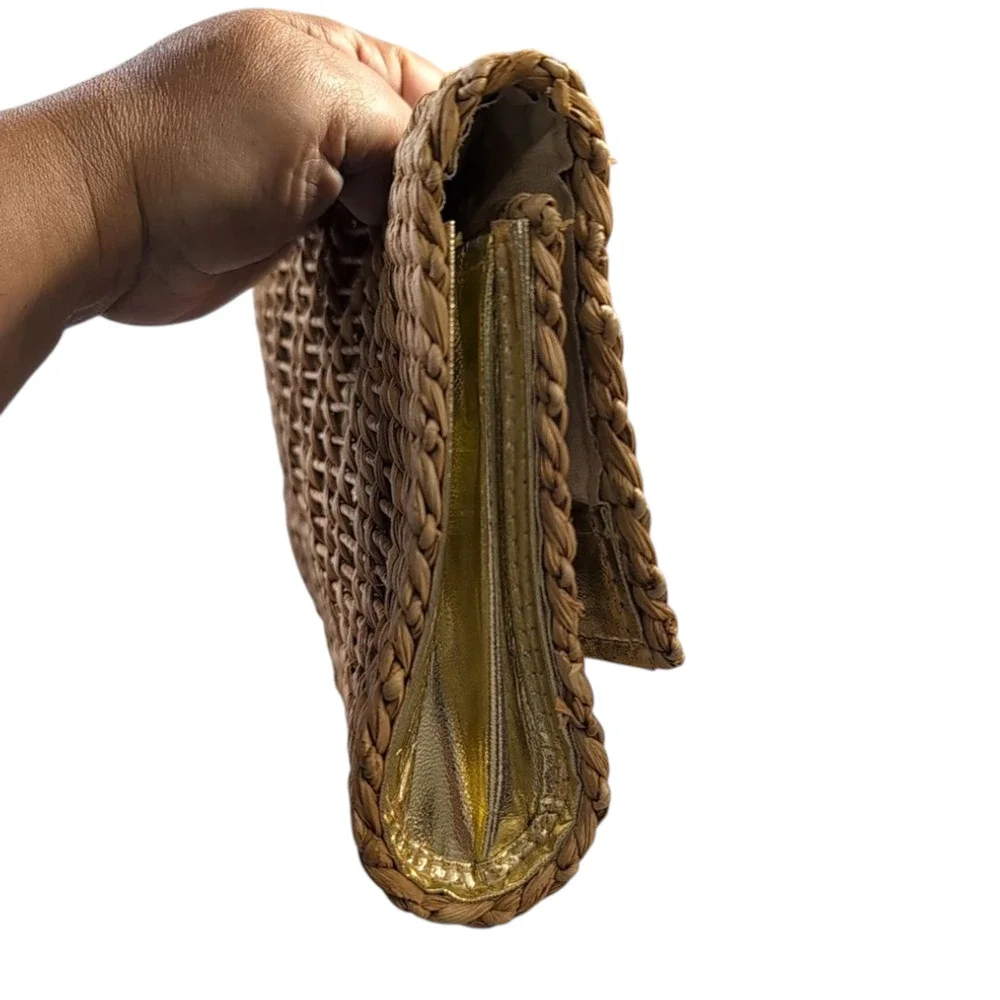 Unbranded raffia and gold clutch/wristlet, handbag, Boho, Casual, Weekend Bag